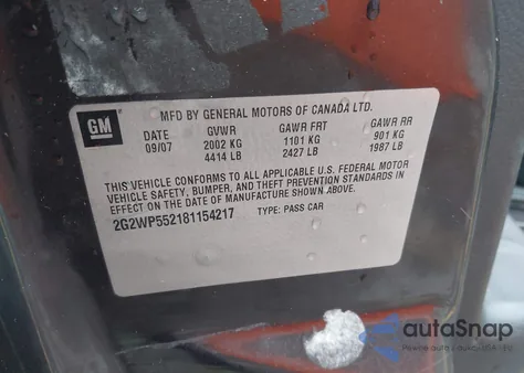 2008 Pontiac Grand Prix z USA, uszkodzony, nr VIN 2G2WP552181154217